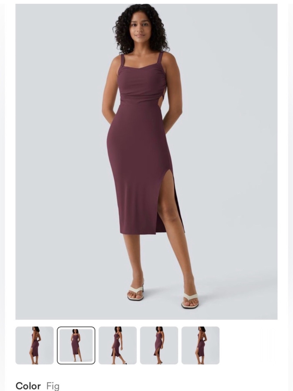 HALARA Fig Ruched Midi Dress with High Side Slit
